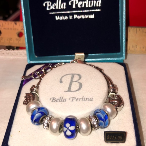 Bella Perlina Silver Art Glass SlCharm Bracelet Blue Bella Pelina - Picture 5 of 16